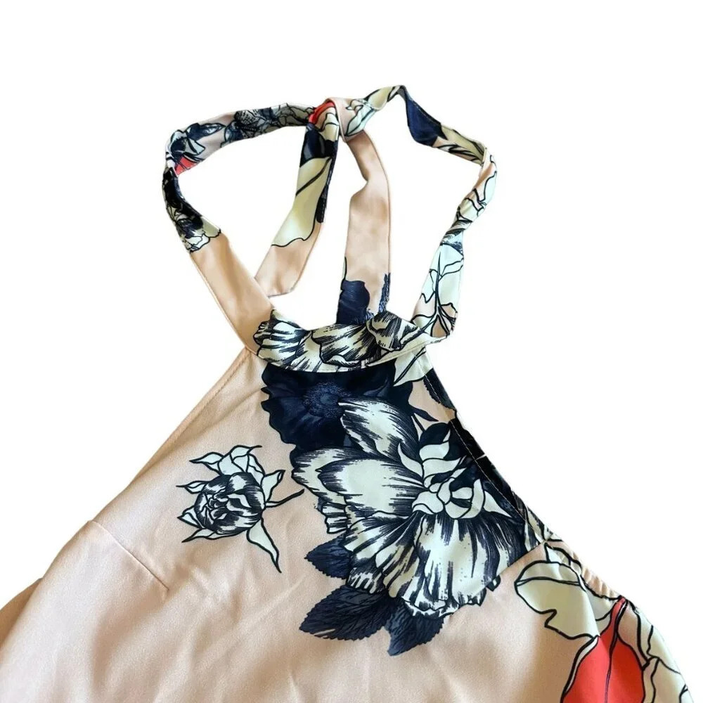 Morrisday The Label Floral Halter Dress Ruffle Low Back Size Medium Women's - Picture 3 of 13